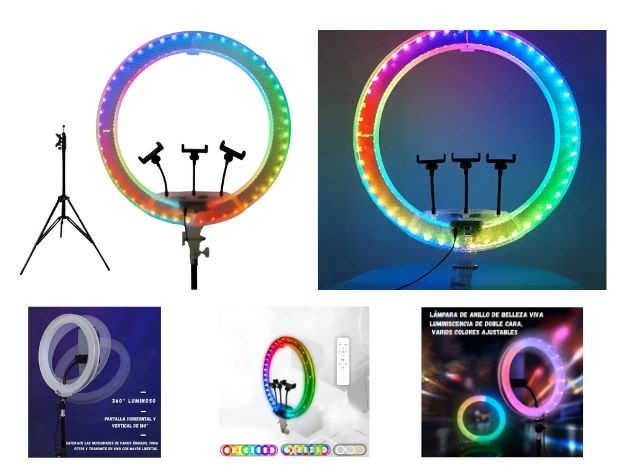 &uu ARO DE LUZ LED SELFIE CELULAR RGB 56 CM 3D-56